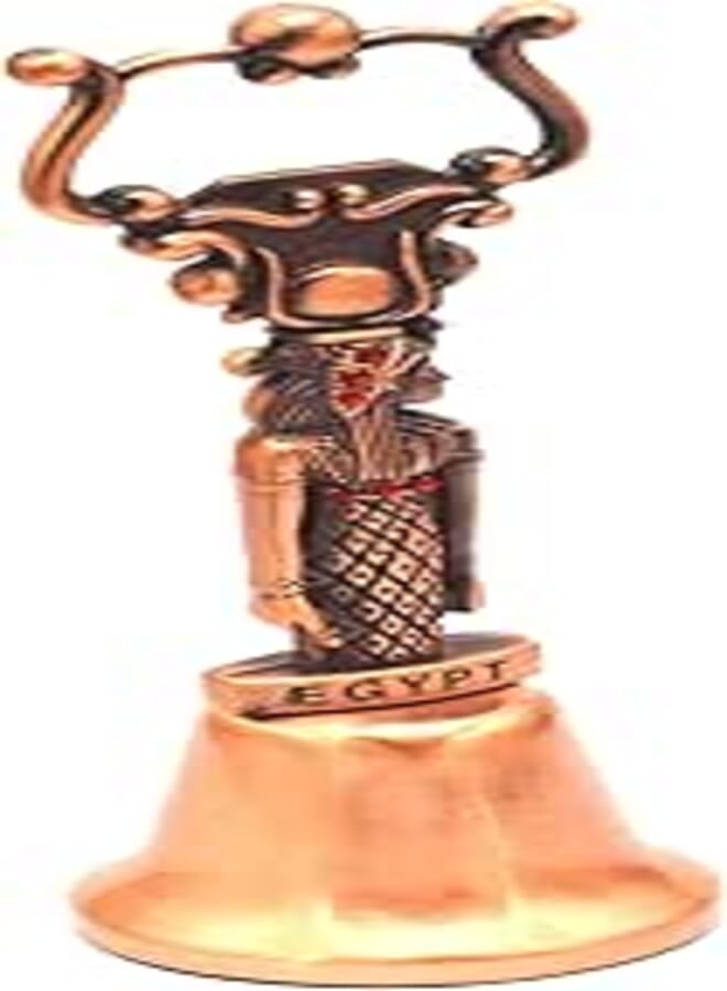 immatgar pharaonic Egyptian Metal Call Bell Hand Bell Egyptian souvenirs gifts (Phraonic Shape 1, Burnt Yellow) (Cleopatra - Burnt Red)